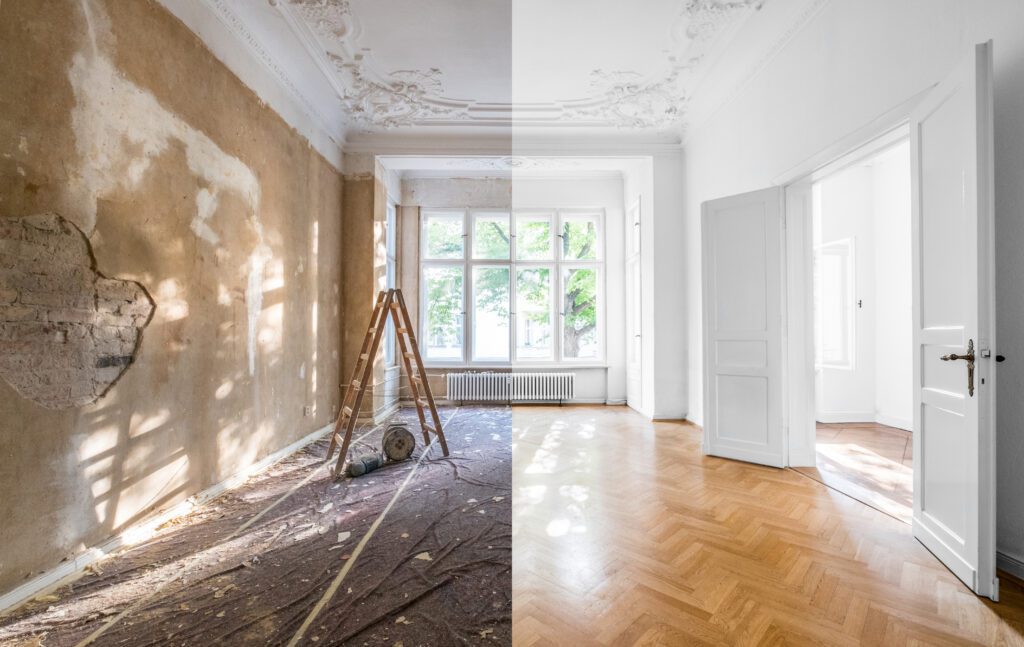 before and after images of a renovation project