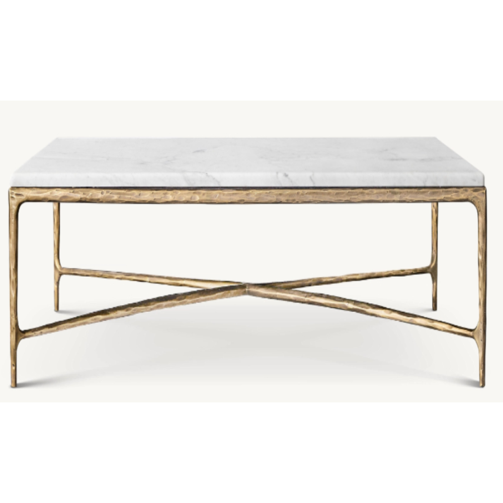 Hammered Wrought Iron & Carrara Marble Coffee Table