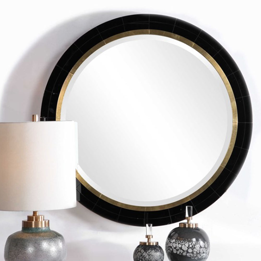 Black-&-Gold-Round-Mirror-With-1″-Bevel