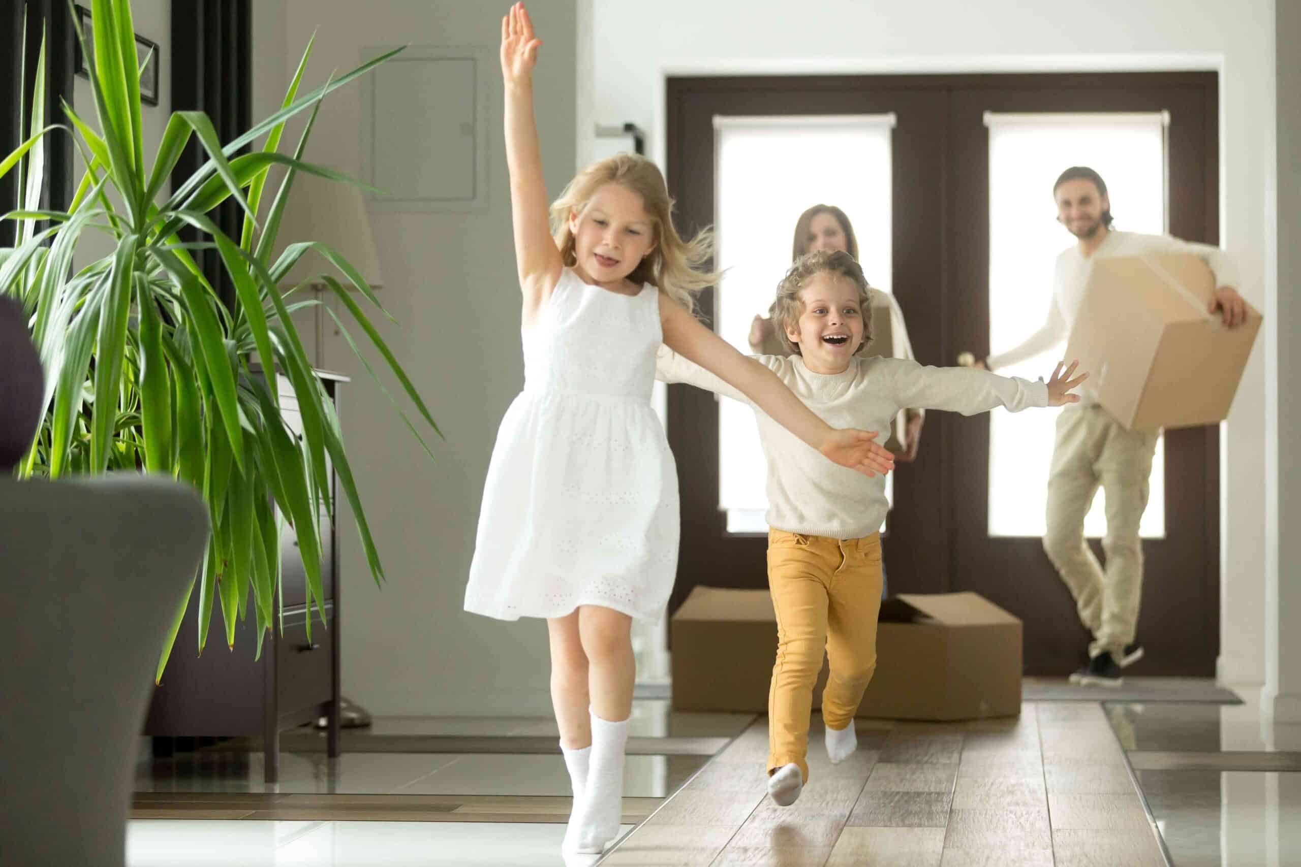 Phase 5 of Our Interior Design Process A group of children dancing in a room designed by Peacock and Owl